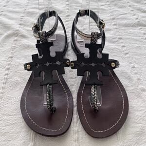 Tory Burch Chandler Snake Print T-Strap Sandals 7.5